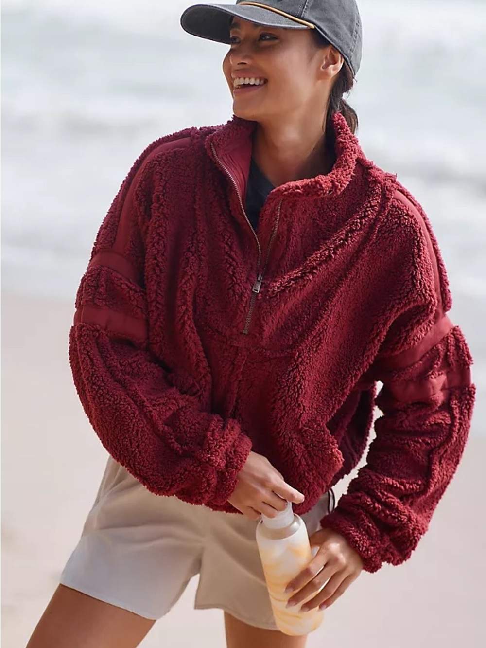 FP Movement by Free People Burgundy Sherpa Half-Zip Pullover